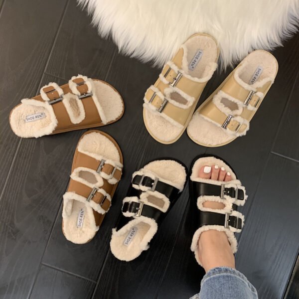 Autumn And Winter Outer Wear One-piece Lamb Wool Sandals