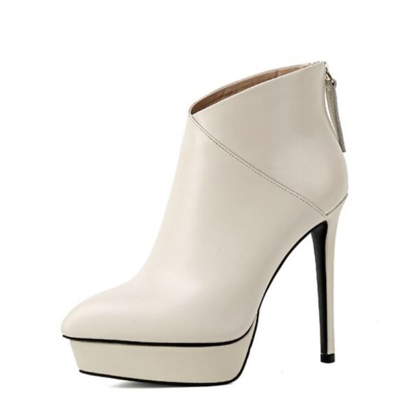 Autumn And Winter New Stiletto High-heeled Platform Leather Ankle Boots - Image 2