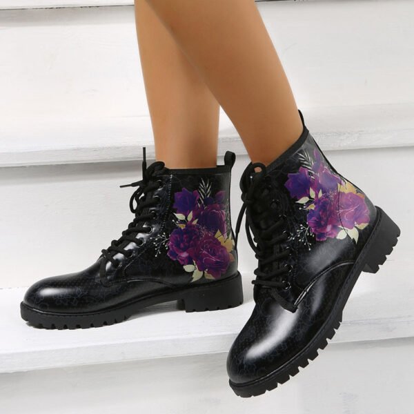 Autumn Casual Lace Up Ankle Boots Round Head Chunky Heel Boots - Image 5