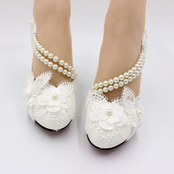 3D Floral White High Heels - Image 4