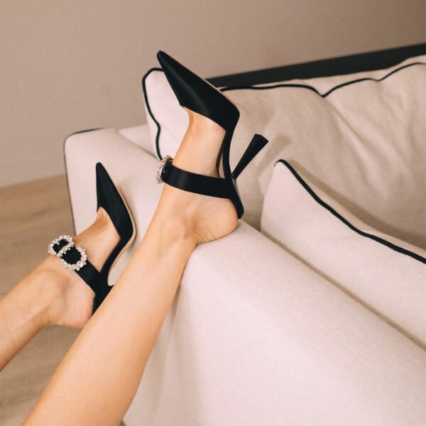 Women's Pointed Toe Back Cutout High Heel Sandals With Drill - Image 6