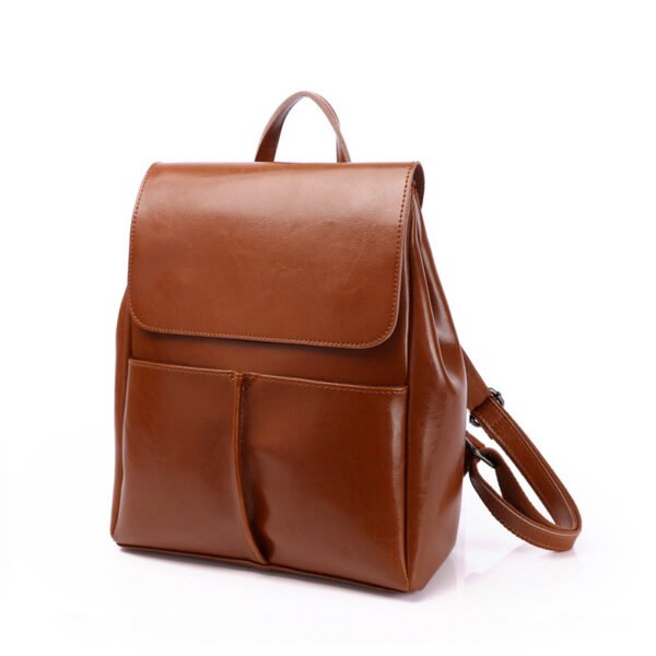 Women's Oil Wax Leather Fashion Casual Retro Backpack - Image 2