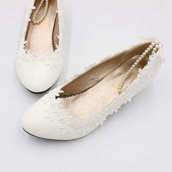 Women's Low Heel Simple White Wedding Shoes - Image 5