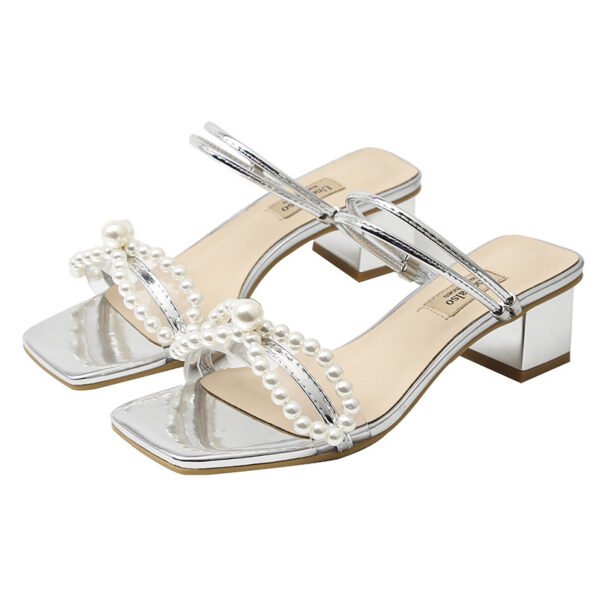 Women's New Bow Pearl Chunky Heel Sandals - Image 6