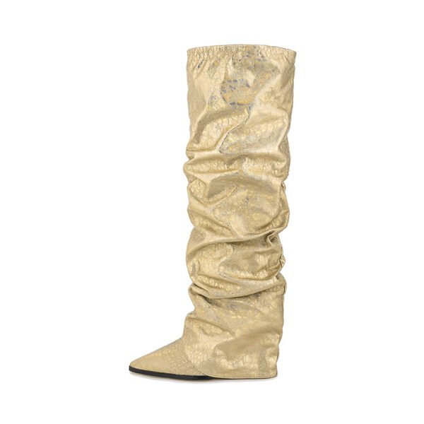 Women's Pointed Stitching Sleeve Flanging Pleated High Leg Boot - Image 9