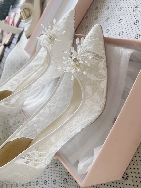 Women's White High Heels Wedding Dress Crystal - Image 10