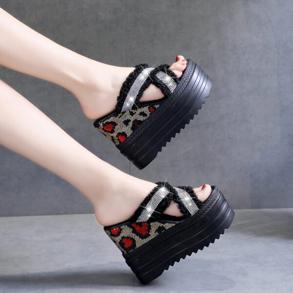 12cm Women's New Wedge Heel Fashion Rhinestone Fish Mouth Shoes - Image 4