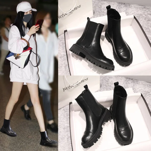 Women's New British Style Leather Platform Boots