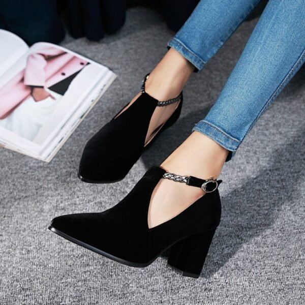 Women's Pointed Toe Buckle Thick High Heel Sandals - Image 5