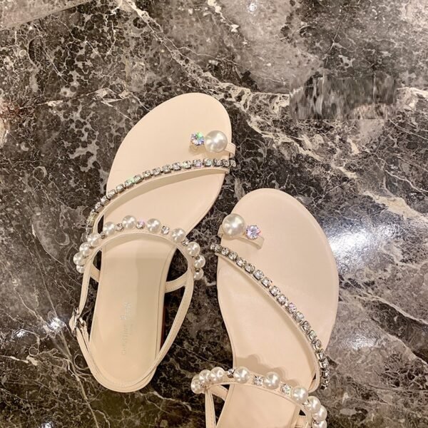 Women's Rhinestone Pearl Thong Flat Sandals - Image 5