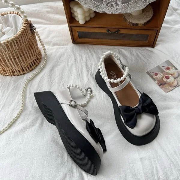 Women's Platform Pearl Bow Round Toe Shoes - Image 6