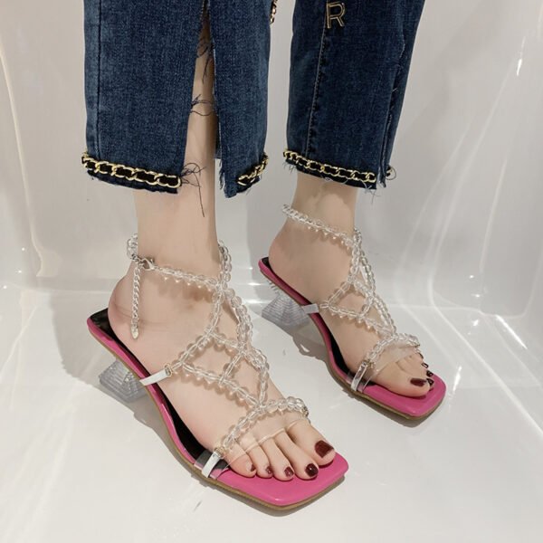 Women's Pearl Square Toe Rhinestone One Buckle Heels - Image 4