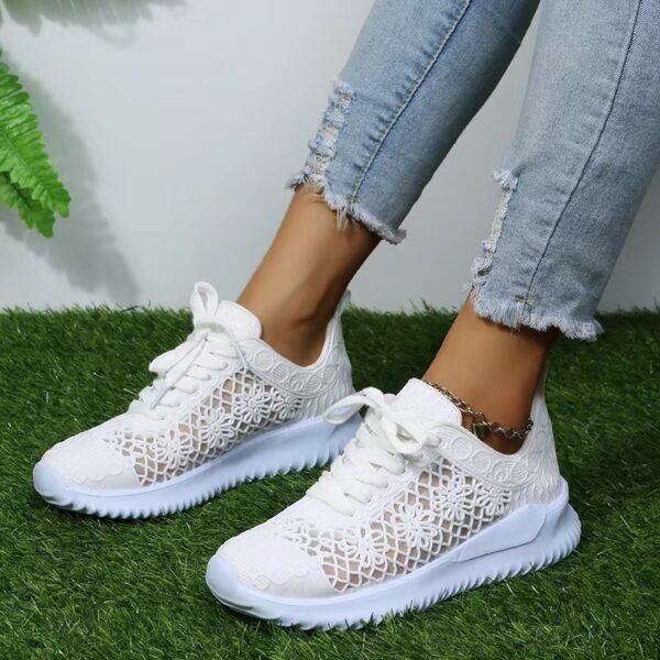 Women's Plus Size Lace-up Hollow Flower Breathable Casual Shoes - Image 4