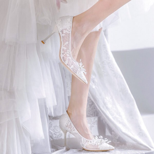 Women's White High Heels Wedding Dress Crystal - Image 6