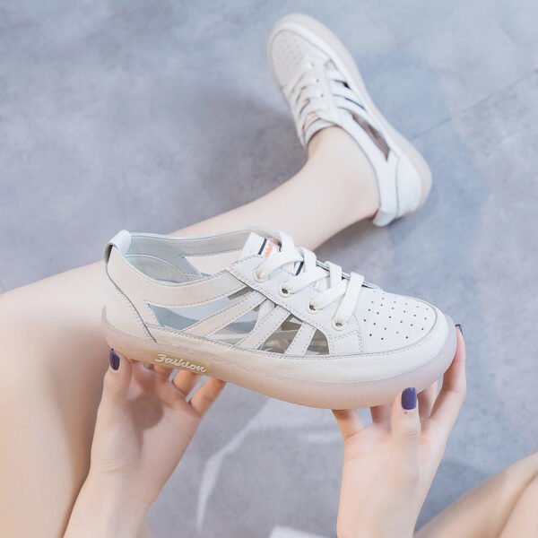 Women's Large Size Leather Toe Hollow White Shoes - Image 2