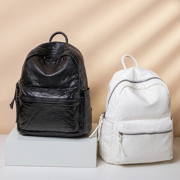 Women's New Washed Fashion Soft Leather Backpack - Image 2