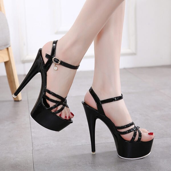 Women's High Stiletto Sexy Black Platform Sandals - Image 5