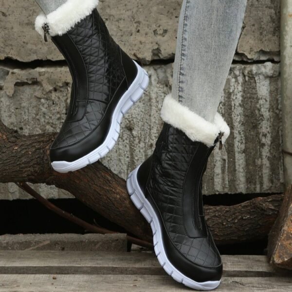 Black Boots For Women Shoes Winter Push Warm Combat Boots With Front Zipper - Image 3