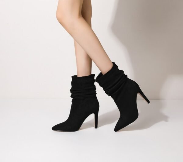 Women's Plus Size Pleated Pile Stiletto High Heel Ankle Boots - Image 3