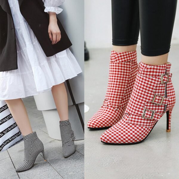 Women's Plaid Short High Heels Knight Boots