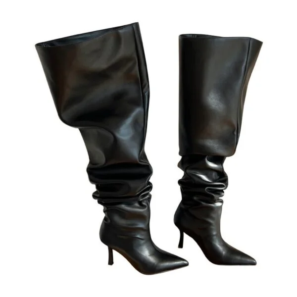 Women's Zipper Pleated Over The Knee Boots - Image 5