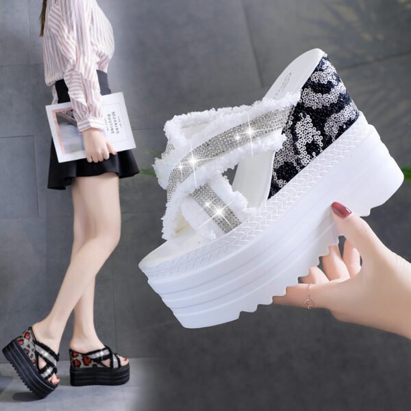 12cm Women's New Wedge Heel Fashion Rhinestone Fish Mouth Shoes