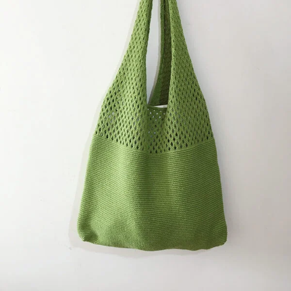 Avocado Green Knit Tote One-Shoulder Sweater Bag - Image 10