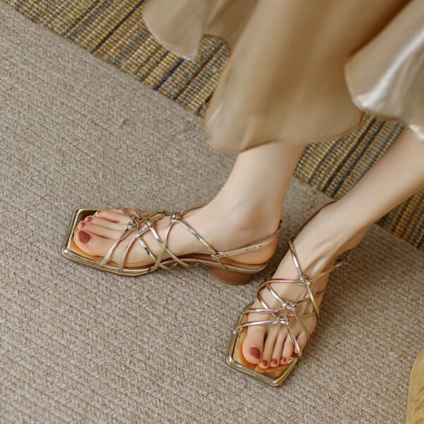 Women's Retro Woven Thin Strap Temperament High Heels - Image 4