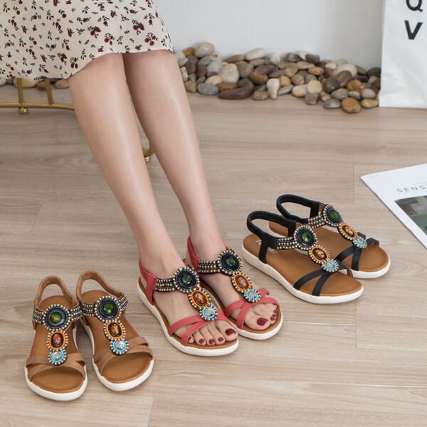 Boho Ethnic Anti-Slip Beaded Elastic Sandals - Image 3