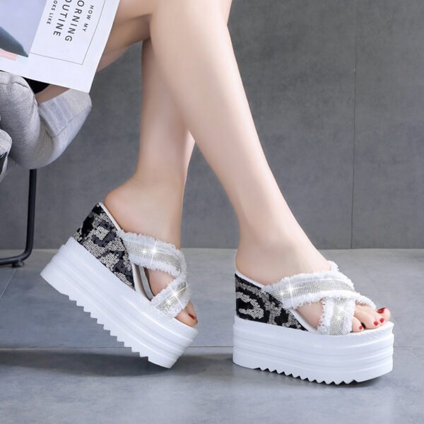 12cm Women's New Wedge Heel Fashion Rhinestone Fish Mouth Shoes - Image 5