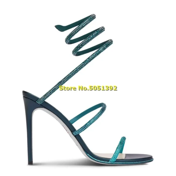 Crystal Twine Sandals Stiletto Heel Ankle Wrap Strappy Rhinestone Mixed Color Fashion Summer Women Shoes High Heel Top Quality - Image 4