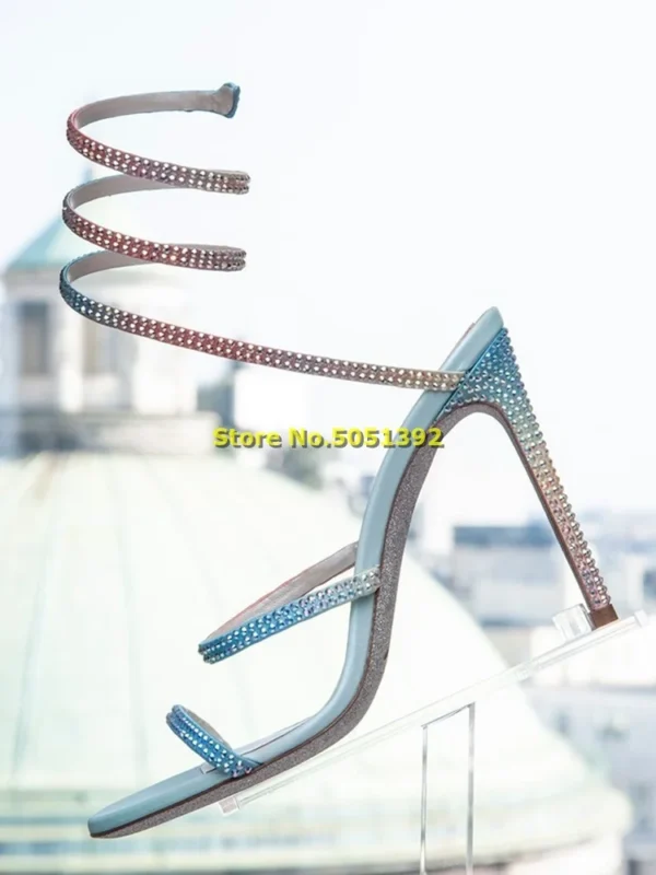 Crystal Twine Sandals Stiletto Heel Ankle Wrap Strappy Rhinestone Mixed Color Fashion Summer Women Shoes High Heel Top Quality - Image 2