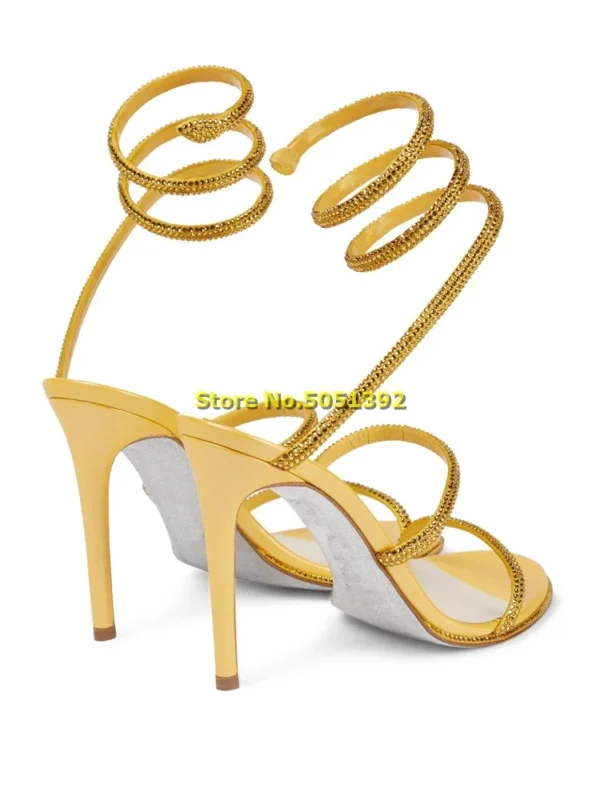 Crystal Twine Sandals Stiletto Heel Ankle Wrap Strappy Rhinestone Mixed Color Fashion Summer Women Shoes High Heel Top Quality - Image 3