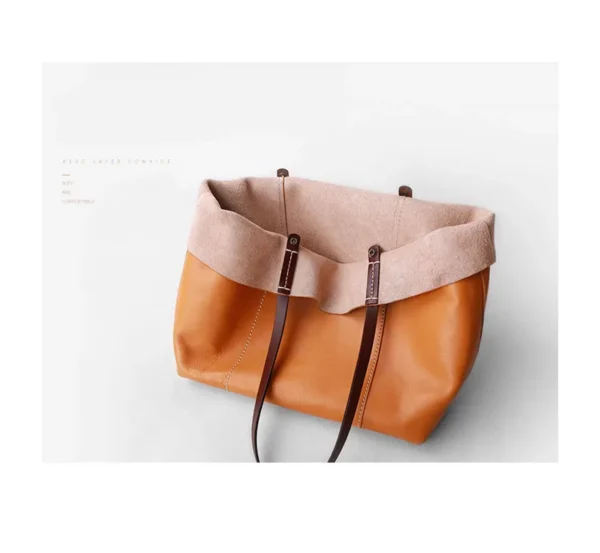 Bags Leather Female Handbag Tote Bag Simple Laptop Bag Large-capacity Shoulder Bag Women's 2020 New Contrast Color Original Soft - Image 6