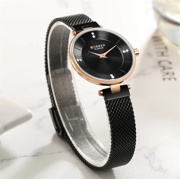 CURREN Luxury Crystal Watch Women Top Brand Classic Black Steel Mesh Ladies Wrist Watches Bracelet Girl Clock Relogio Feminino - Image 2