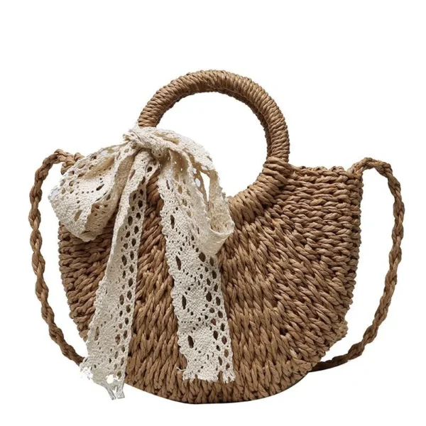 Yogodlns Handmade Half-Round Rattan Woven Straw Bag Summer Women Messenger Crossbody Bags Girls Small Beach Handbag New - Image 9