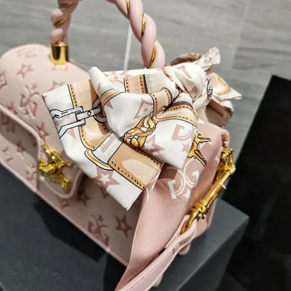 Embossed Sweet Small Square Bag With Silk Scarf Hard Handheld Soft Hand Feeling Handbag First-Hand Source Of Own Trademark Brand - Image 2