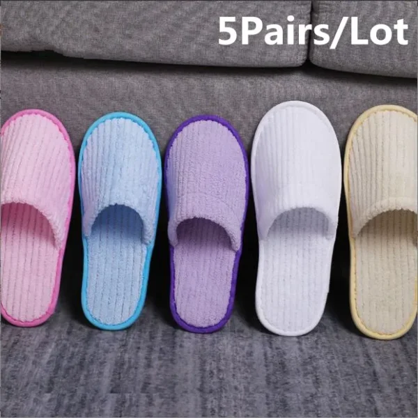 5 Pairs Winter Slippers Men Women  Hotel Disposable Slides Home Travel Sandals Hospitality Footwear One Size on Sale - Image 50