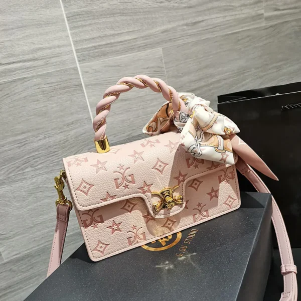 Embossed Sweet Small Square Bag With Silk Scarf Hard Handheld Soft Hand Feeling Handbag First-Hand Source Of Own Trademark Brand - Image 5