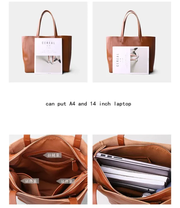 Bag Women 2020 New Leather Big Handbag Shoulder Bag Large-capacity Commuter Tote Bag Briefcase First Layer Cowhide Fashion Soft - Image 5