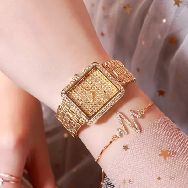 2020 Luxury Brand Square Ladies Watch Fashion Women Watches Diamond Waterproof Quartz Watch Gold Clock Crystal Female Wristwatch - Image 8