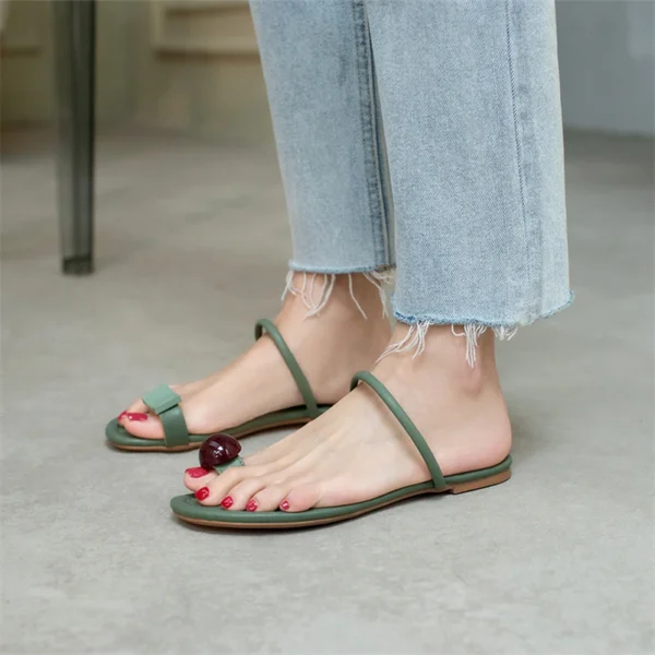 ANNYMOLI Slippers Shoes Women Real Leather Thong Sandals Flat Narrow Band Sandals Round Toe Cow Leather Lady Footwear Summer - Image 4