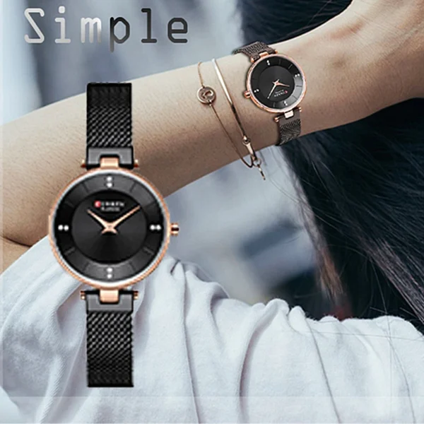 CURREN Luxury Crystal Watch Women Top Brand Classic Black Steel Mesh Ladies Wrist Watches Bracelet Girl Clock Relogio Feminino - Image 5