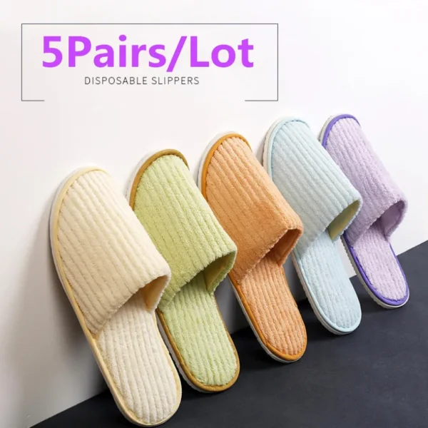 5 Pairs Winter Slippers Men Women  Hotel Disposable Slides Home Travel Sandals Hospitality Footwear One Size on Sale - Image 8