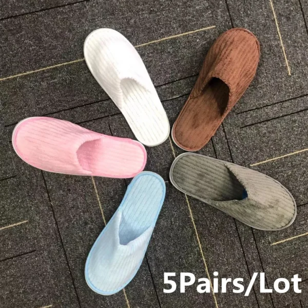 5 Pairs Winter Slippers Men Women  Hotel Disposable Slides Home Travel Sandals Hospitality Footwear One Size on Sale - Image 7