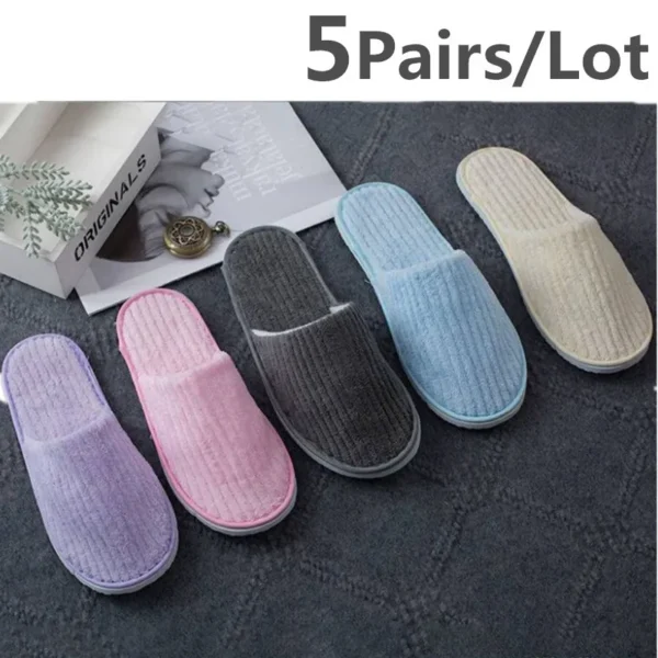 5 Pairs Winter Slippers Men Women  Hotel Disposable Slides Home Travel Sandals Hospitality Footwear One Size on Sale - Image 30