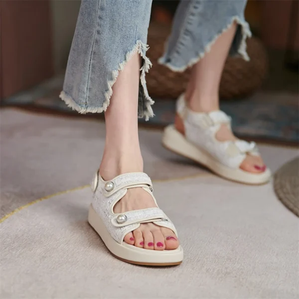 ANNYMOLI Women Shoes Flat Sandals Square Toe Ladies Footwear Summer Apricot White Size 34-39 Fashion Sandals Shoes 2021 New - Image 3