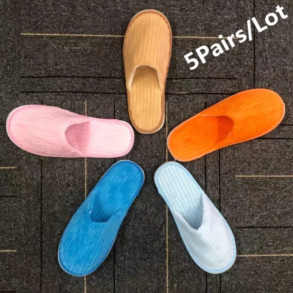 5 Pairs Winter Slippers Men Women  Hotel Disposable Slides Home Travel Sandals Hospitality Footwear One Size on Sale - Image 10