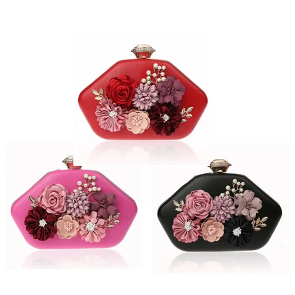 Women's Small Square Bag Flower PU Leather Crossbody Handbags For Lady Banquet  Party Bag Mini Wallet High Quality Red Purse