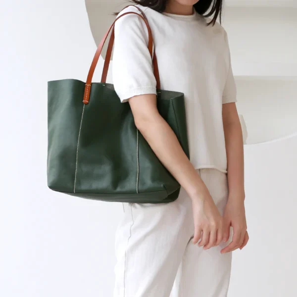 2023 New Summer Tote Bag Women Handbag Female Large Capacity Soft Vegetable Tanning Cowhide Real Leather Underarm Shoulder Bag - Image 3